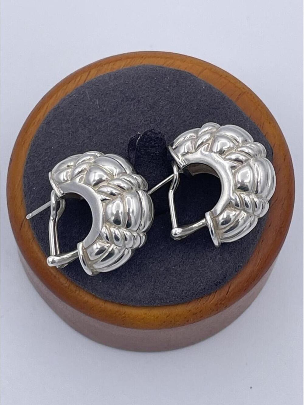Judith Ripka Vintage 925 Sterling Silver Chunky J-Hoop Earrings Thailand